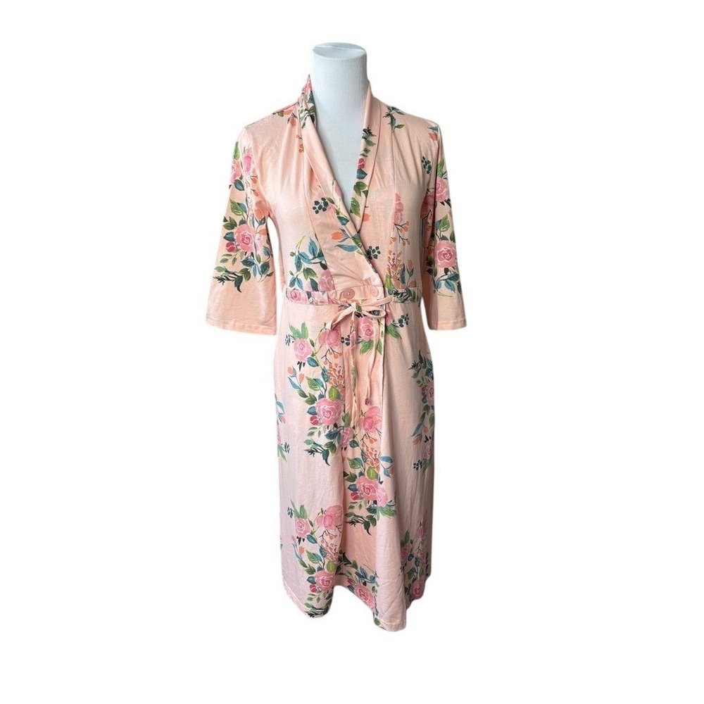 Gownies Pink Floral Robe XS SMALL NWT Pastel Breast Feeding Surgery Recovery